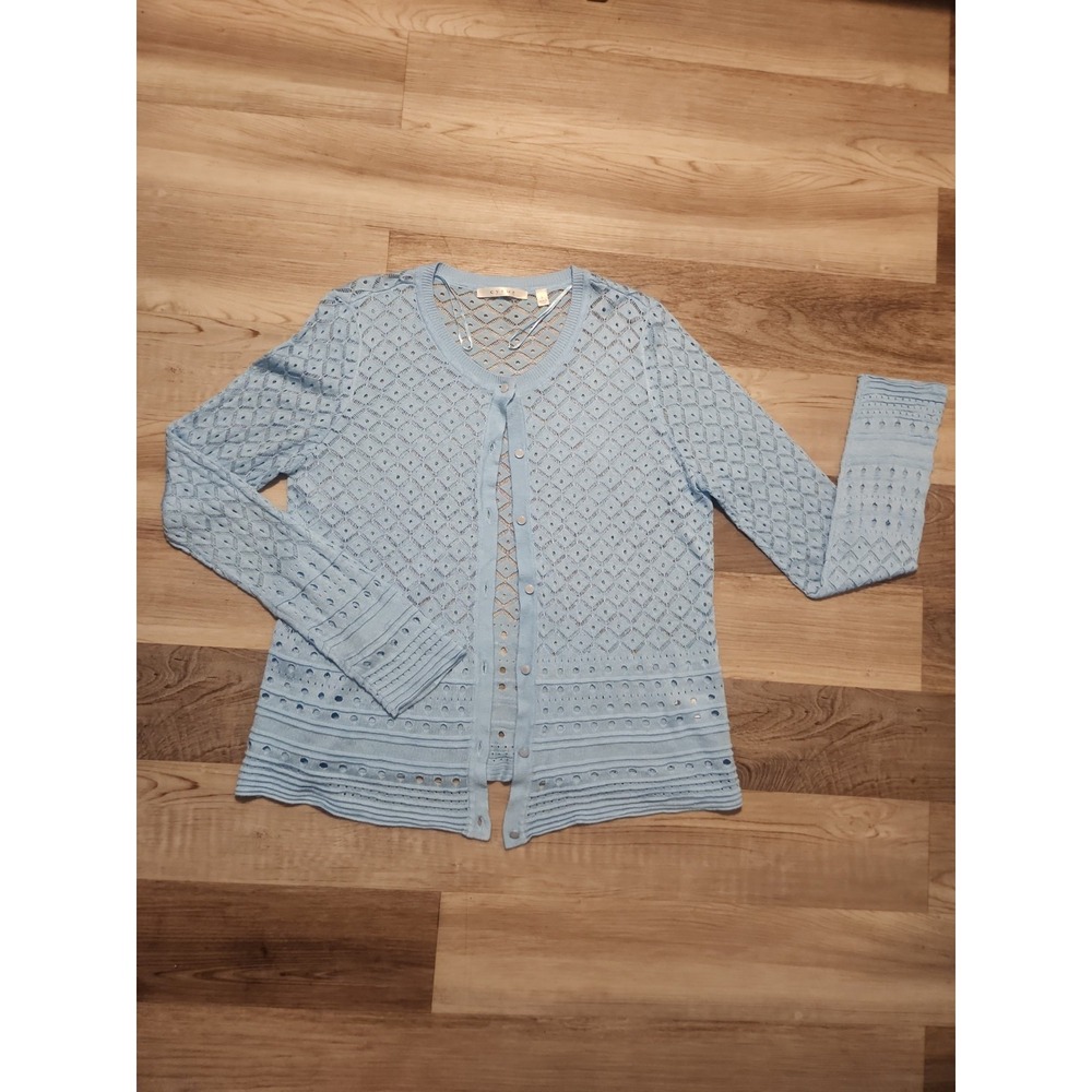 Cyrus Size Large Cardigan Light Blue Lace Knit Cottage Core Girly Sweater